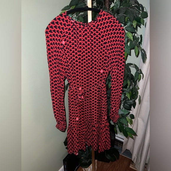 OTTOD’AME Red Long Sleeve Dress with Club Symbols and Pink Hearts NWT size 6 - Picture 1 of 7